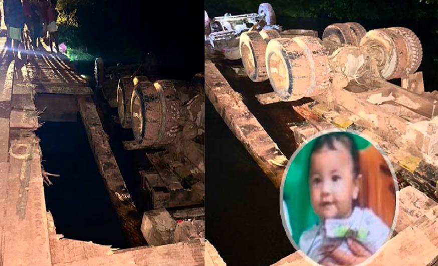 Bebê de 1 ano morre após caminhão despencar de ponte em Mojuí dos Campos.
