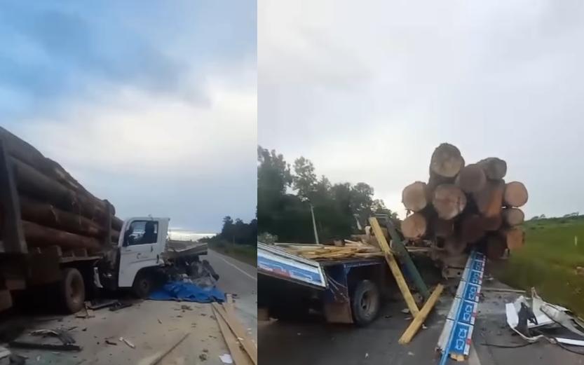 Colisão entre caminhões deixa um morto na PA-256, em Ipixuna do Pará.